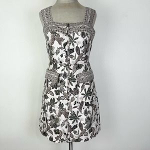 Tory Burch Wisteria Print Mikado Front Zip Up Sleeveless Mini Dress